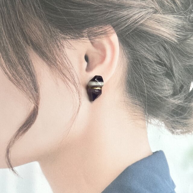 金継ぎピアス／イヤリング｜珍しい白紫アメジストとガーデンクォーツの
