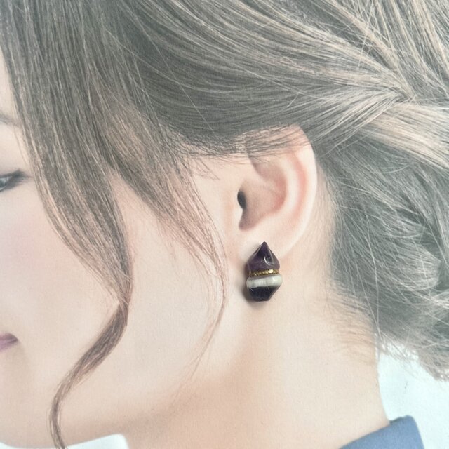 金継ぎピアス／イヤリング｜珍しい白紫アメジストとガーデンクォーツの