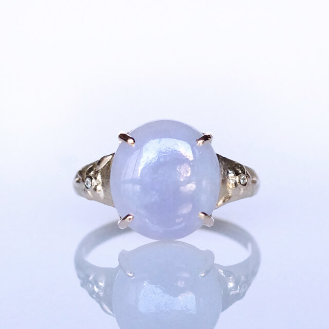 ラベンダー翡翠＆ダイヤK10リング FUYO(フヨウ) [F007]