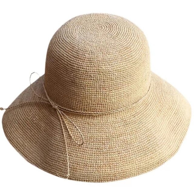 新品 ラフィアハット 麦わら帽子 つば広ハット 夏用 ストローハット ワイド ストローハット つば広 麦わら帽子 レディース 天然ラフィア