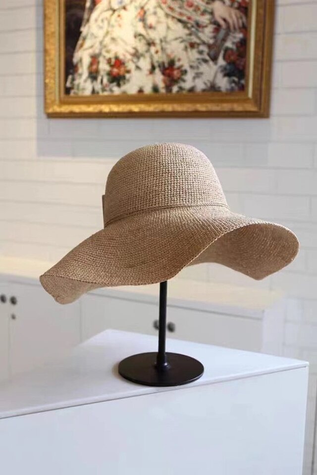 新品 ラフィアハット 麦わら帽子 つば広ハット 夏用 ストローハット ワイド ストローハット つば広 麦わら帽子 レディース 天然ラフィア