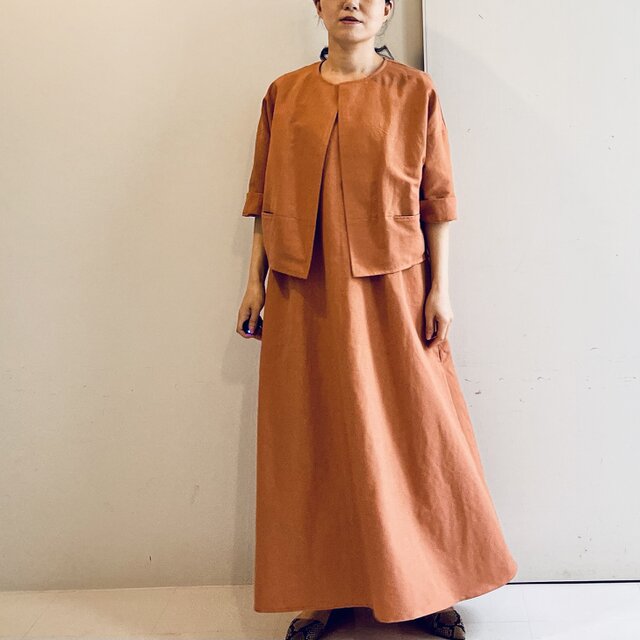 コットンリネンワンピースセットアップ(テラコッタ)