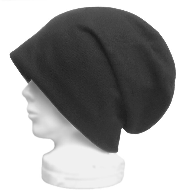 ルーズワッチキャップ◆変り織ハーフリネンニット／ブラック　◇ゆったりサイズ・小顔効果・オールシーズン着用◇