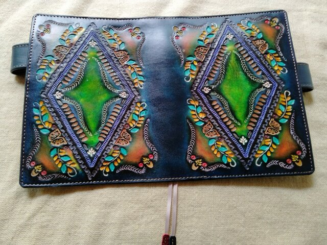 ほぼ日手帳対応 牛革文庫サイズ手帳カバー 刻印＆拭き染め