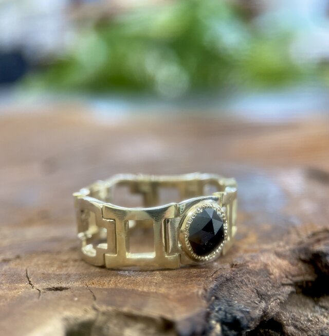 K14YG&WGブラックダイヤリング(送料無料)時計ベルトリング