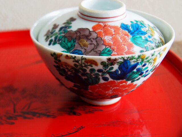 A1230-2/順風堂/九谷木米 造/色絵蓋付飯碗10客・蓋9