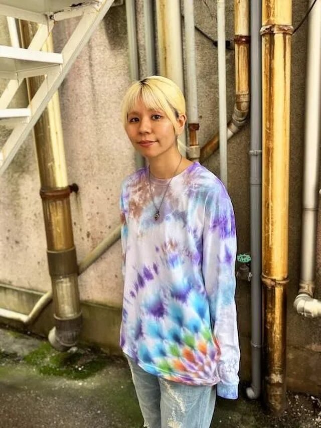 タイダイ 長袖 Tシャツ Mサイズ 曼荼羅 パープル×ブルー×ブラウン HD24-17