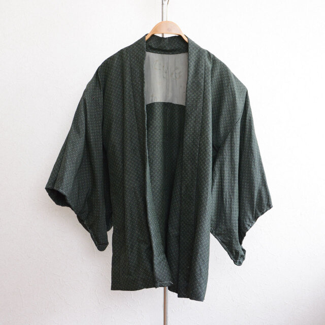 深緑と黒の小紋柄 ヴィンテージ羽織 着物 羽織紐付き