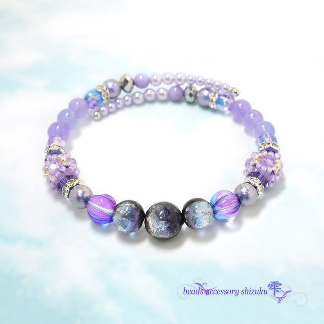 【蓄光】ホタル玉コイルブレスレット＊ラベンダー