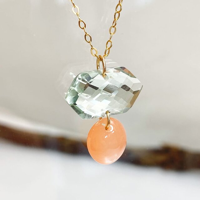 グリーンクォーツ　ムーンストーン　サファイア　ネックレス