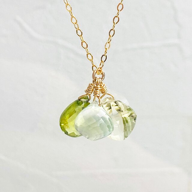 イエロークォーツ　プレーナイト　ペリドット　ネックレス