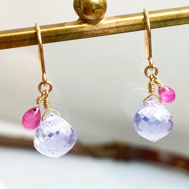 【イヤリング交換可能　ピアス】　アメシスティンクォーツ　サファイア