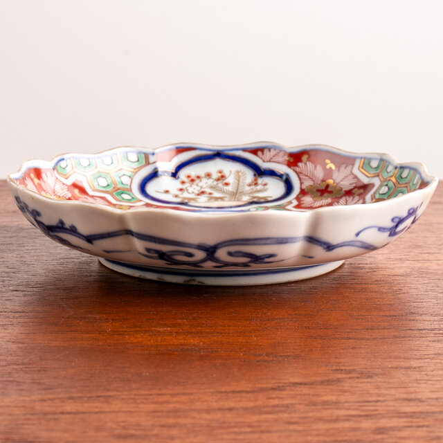 古伊万里　金襴手　花鳥紋に松竹梅の図　４寸皿　５枚　C071AS-CQj 古伊万里 金襴手 牡丹に松竹梅図 4寸皿 5枚セット
