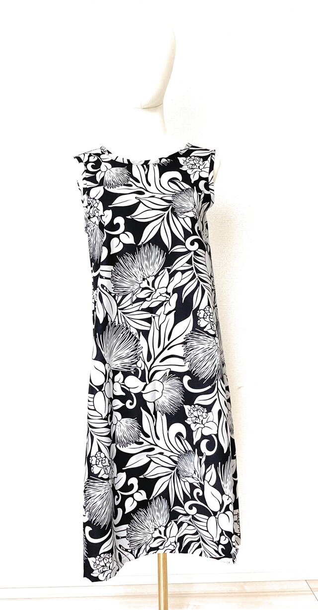 ハワイアン ノースリーブ・ワンピース ９号 レフア柄 ブラック [hno-251s09]