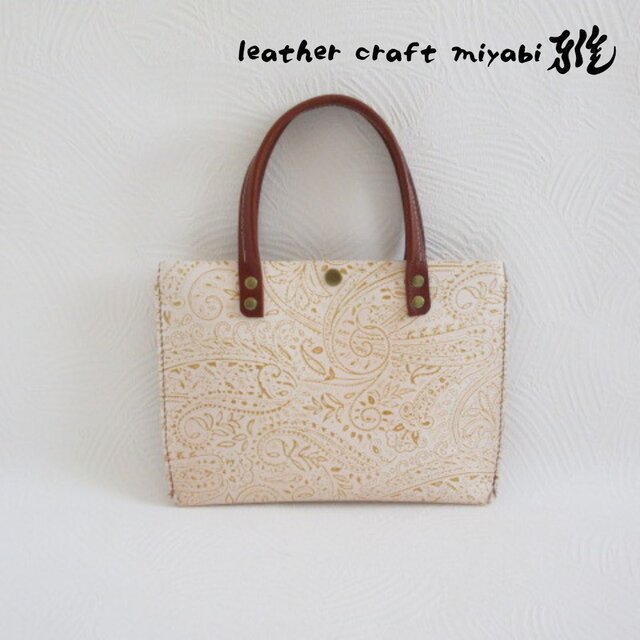 《牛革》新デザイン♪フラットミニマルトート・型押しペイズリー・0514のコピー