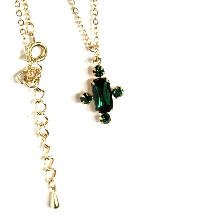 ヴィンテージ swarovski エメラルド クロス 十字架 ネックレス