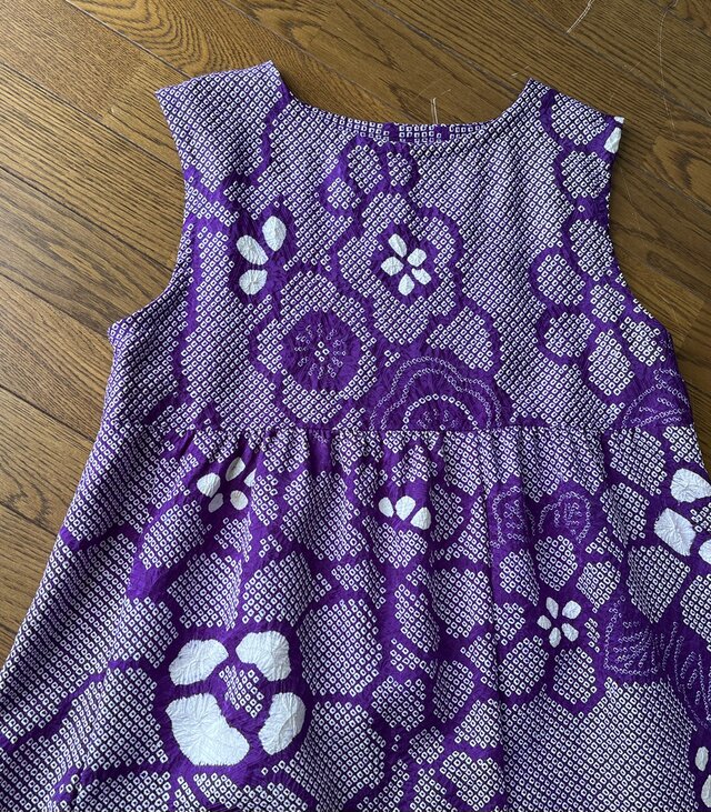 ☆ 総絞の振袖から ヨーク切り替えギャザーワンピース 着物リメイク