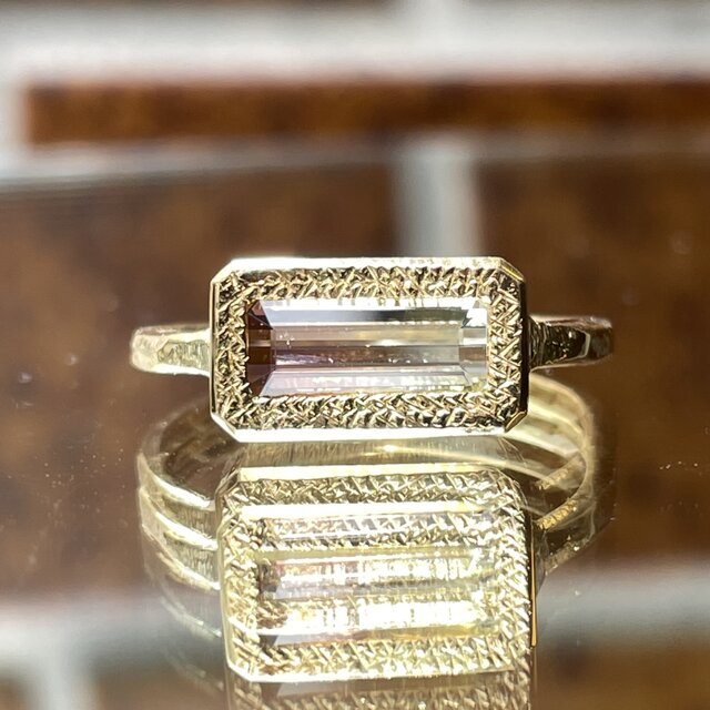 silver925  宝石⟡.·スタッキングリング◝✩ ゴールドカラー バイカラートルマリン 0.89ct ピンクからクリアー 淡くはかない移ろい