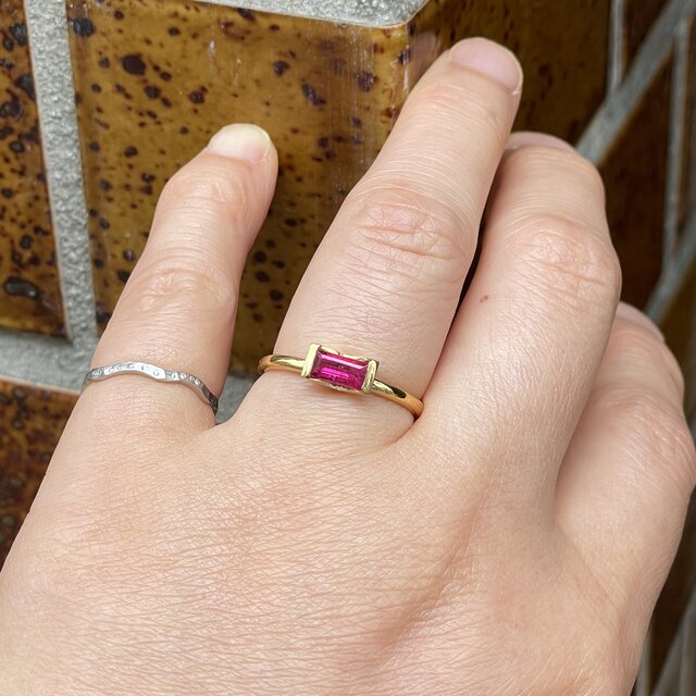 ルベライト トルマリン 0.47ct バゲットカット V石座 シルバーSV925