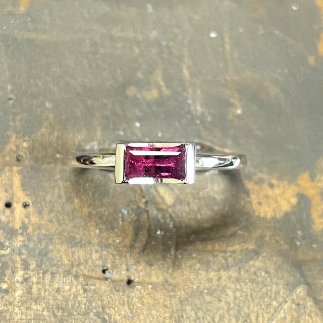 ルベライト トルマリン 0.47ct バゲットカット V石座 シルバーSV925