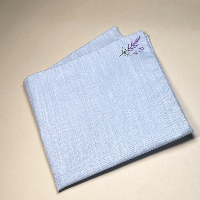 ハンドメイドハンカチ他 受注製作】ブルー 花刺繍 8種類 ハンカチ ハンドメイド 父の日