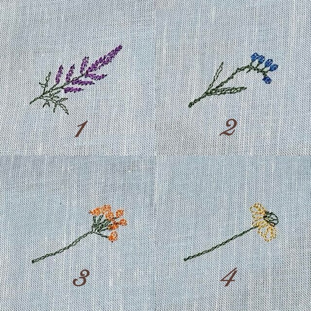 受注製作】ブルー 花刺繍 8種類 ハンカチ ハンドメイド 父の日