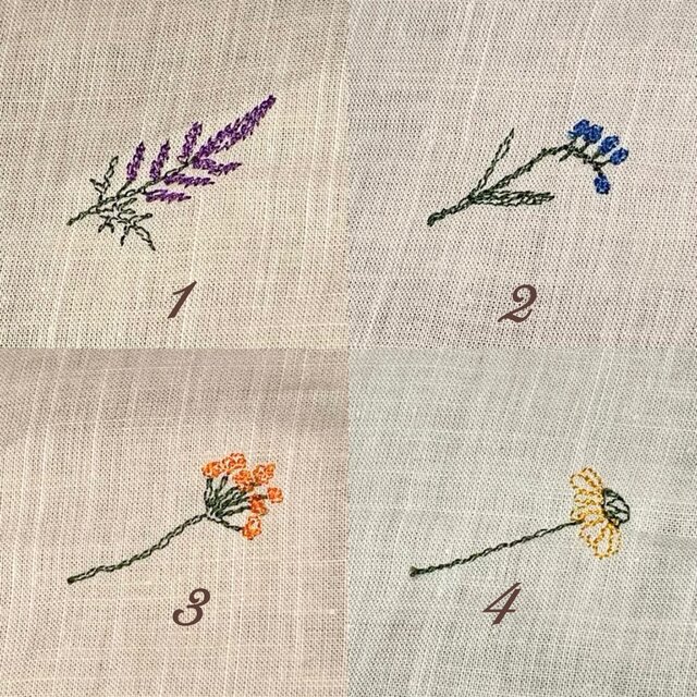 受注製作】ベージュ 花刺繍 8種類 チーフ ハンカチ コットン 父
