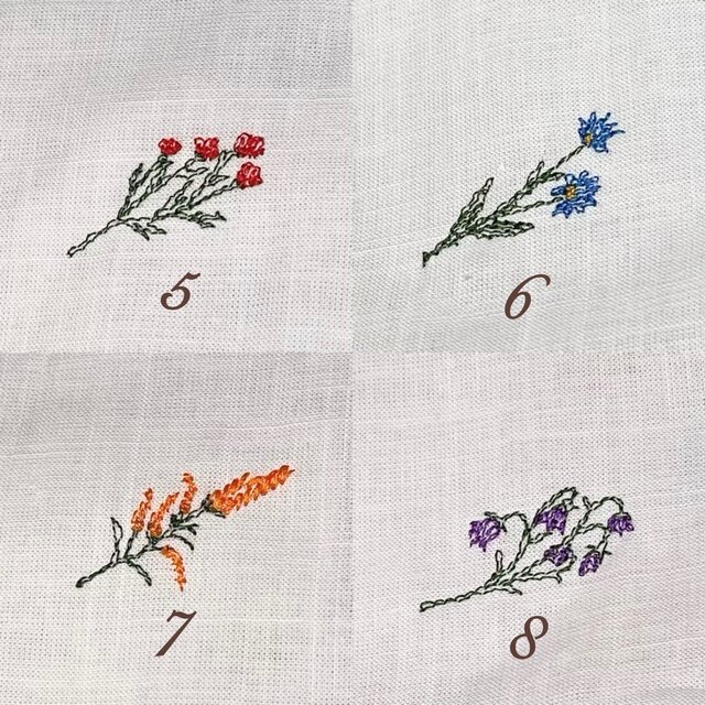 受注製作】ホワイト 白 花刺繍 8種類 ハンカチ コットン 父の日