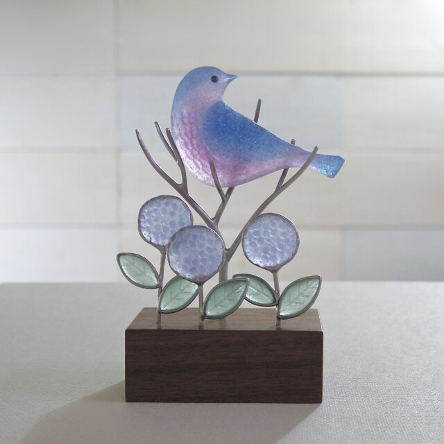 鳥と紫陽花のオブジェ