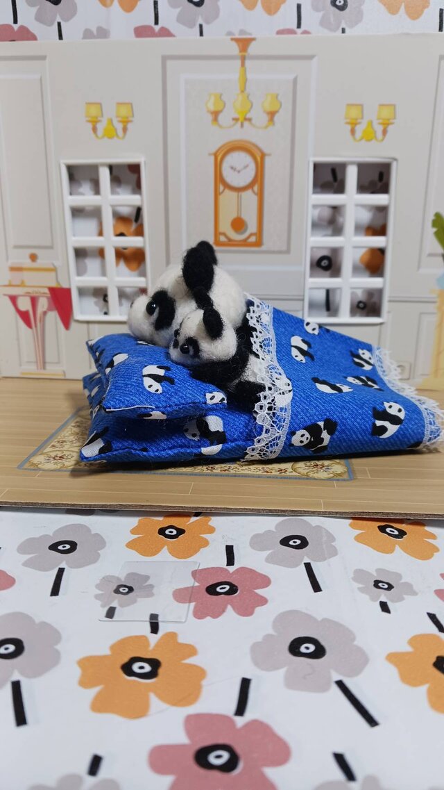 双子親子パンダ 羊毛フェルト ハンドメイド ジオラマ 190103