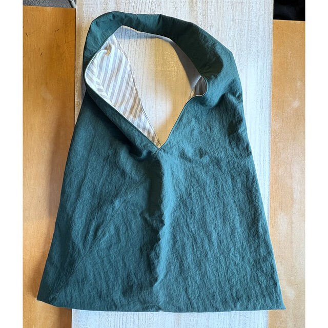 撥水加工　あづま袋風切り替えバッグ　フォレストグリーン