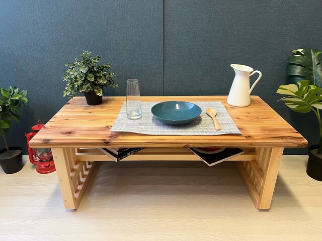 【送料無料】 ローテーブル 和風 木組縦格子 収納付き90cm 45cm 杉 送料無料】 ローテーブル 和風 木組縦格子 収納付き90cm 45cm 杉
