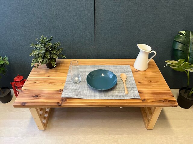 送料無料】 ローテーブル 和風 木組縦格子 収納付き90cm 45cm 杉
