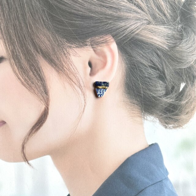 シー陶器 × 金継ぎ｜アシンメトリーピアス／イヤリング（再生の海の