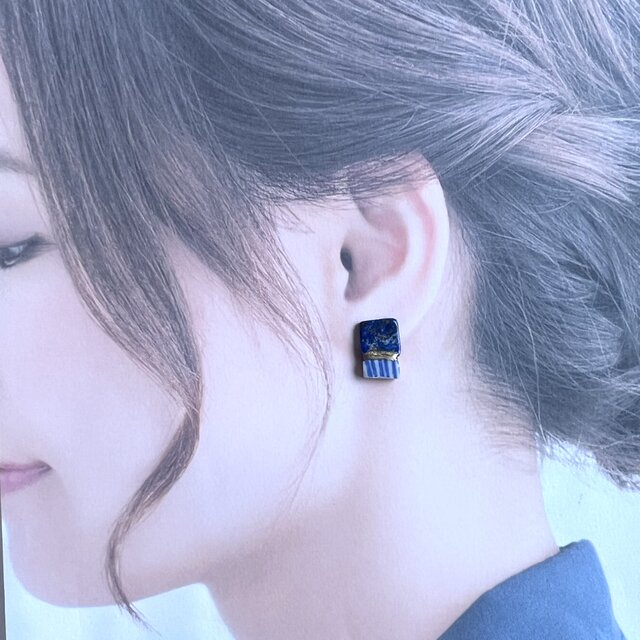 シー陶器 × 金継ぎ｜アシンメトリーピアス／イヤリング（再生の海の