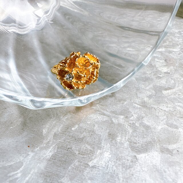 　RA63-【 AVON 】エイボン・ヴィンテージリング 1976 Rhinestone Carnation Flower