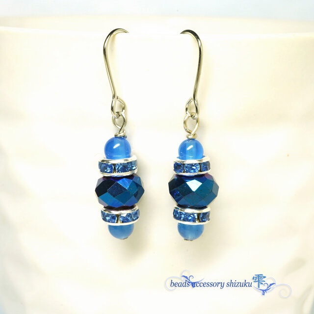 天然石メタリックピアス＊ブルーアゲート