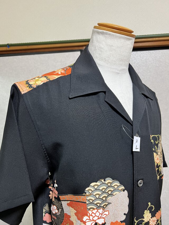 留袖リメイクアロハシャツ、着物素材、L寸！ | iichi 日々の