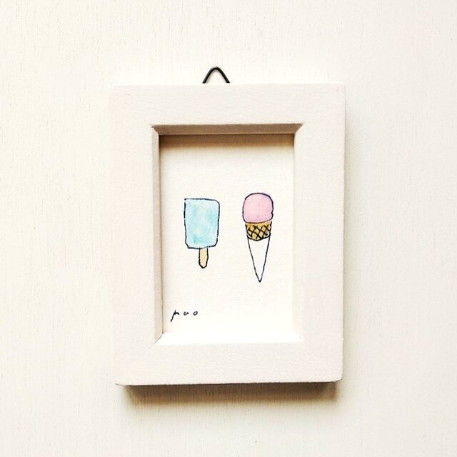 小さな絵｜原画「アイス」※木製ミニ額縁入り