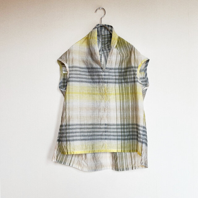 エアリー・ラージチェック・ショールネック・トップス