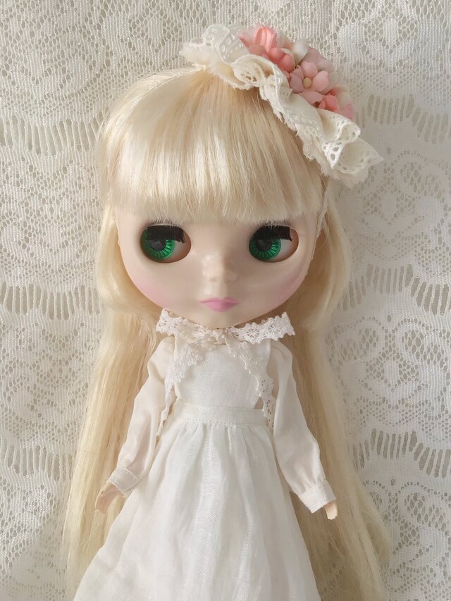 ドール用レースと染め花のスモールヘッドドレス(MLフリー・小バラ