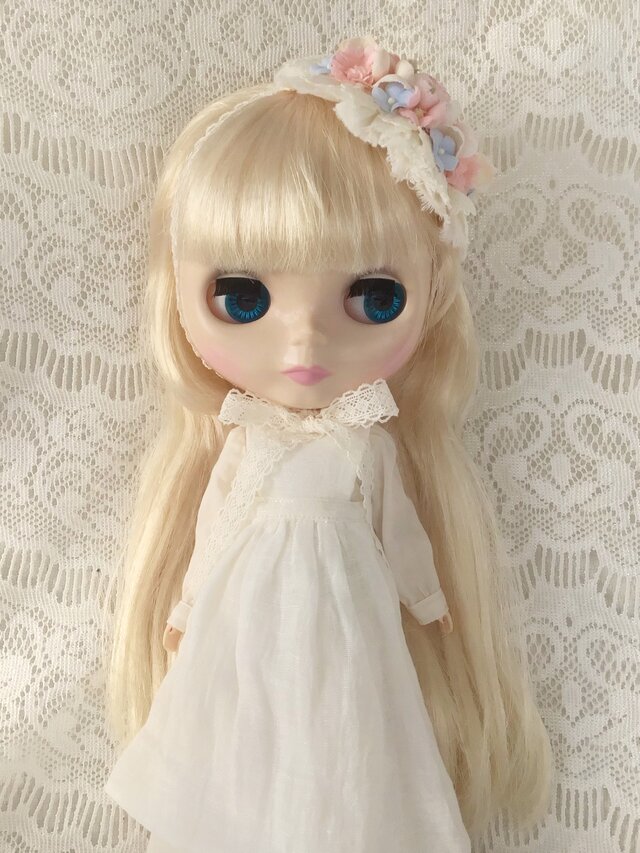 ドール用レースと染め花のスモールヘッドドレス(MLフリー・小バラ