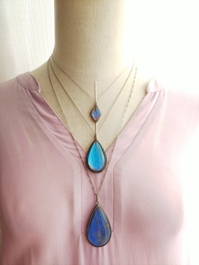 アンティーク モルフォ蝶／ダイヤ型 Silevr製ネックレス | iichi 日々