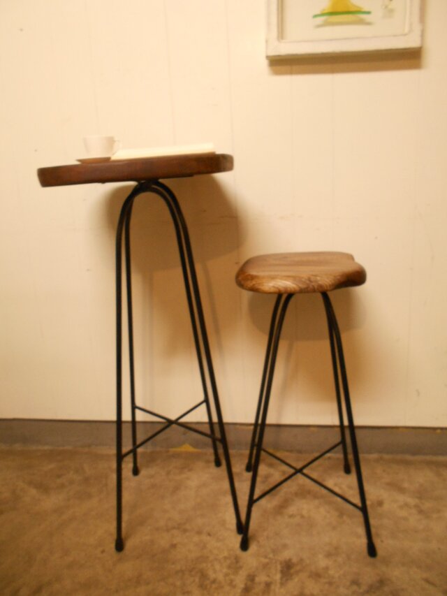 　けやきアイアンカフェテーブル　09-06(テーブルのみ）高さ87㎝：変更可能