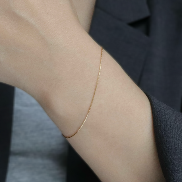 14kgf】beading chain bracelet -つけっぱなしOK 極細チェーンとろみ