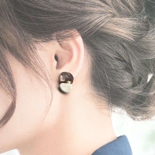ハウライトトルコ×ガーデンクォーツ 金継ぎピアス｜心を穏やかに整える