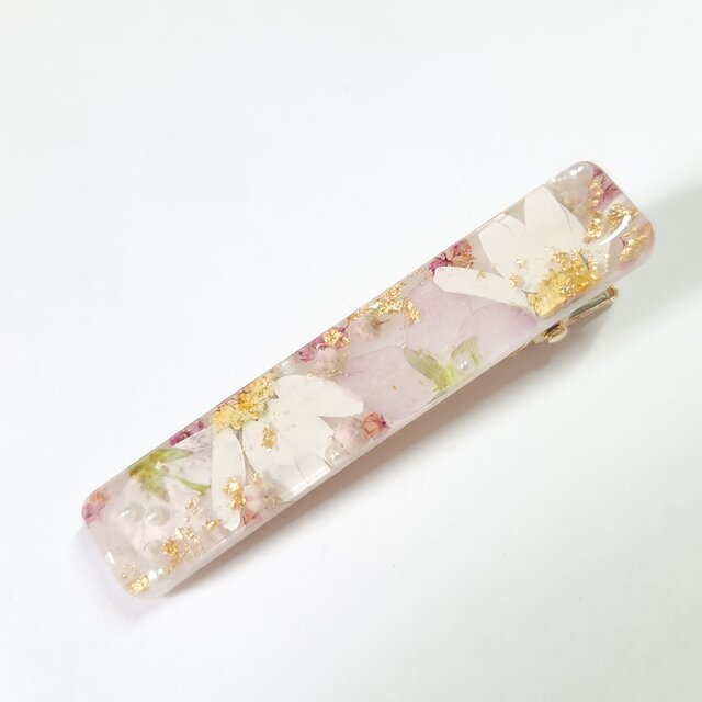 桜とノースポールの細めヘアクリップ