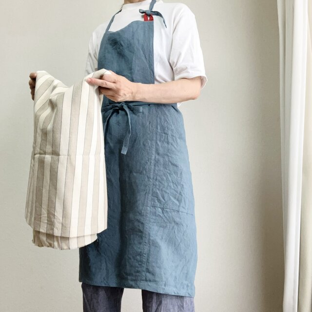 小柄なあなたに贈るベルギーリネンの華やぎワークエプロン スモール