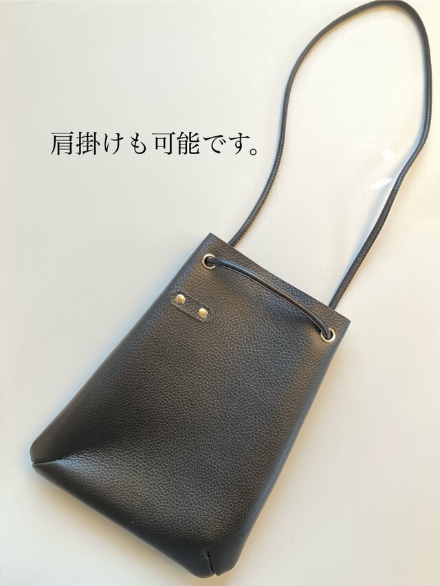シンプルで便利なレザー巾着バッグ＊サングラス 牛革 イタリアンレザー