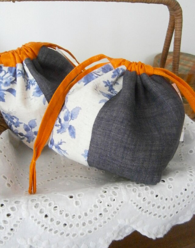 NavyRoses+OrangeLinen  PouchSet